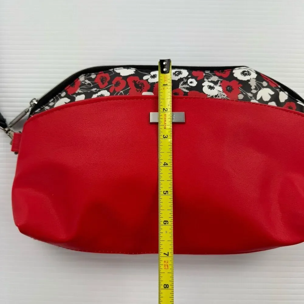 Jones New York Signature Red Floral Cosmetic Bag Makeup Pouch Wristlet